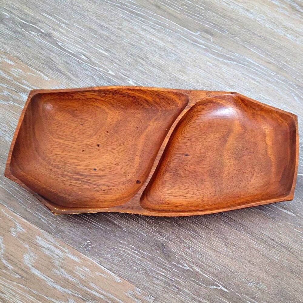 Leilani Monkey-Pod Wood Handmade Divided Tray Vintage Rustic Unique Shallow Dish